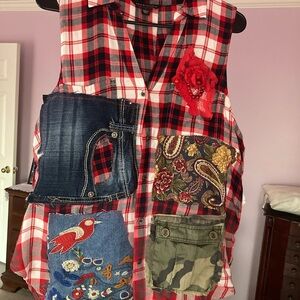 Red and Blue Button Down Skirt with Plaid Pattern